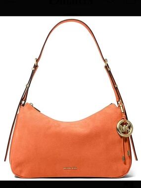 Michael Kors Orange Leather Hobo Shoulder Bag with Gold Accent